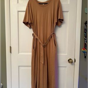 100% Cotton Belted, Midi T-Shirt Dress by UNIQLO